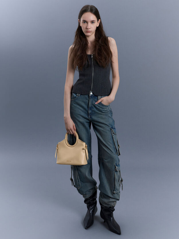 Dalia Bow Oval-Handle Tote Bag, Sand Beige, hi-res