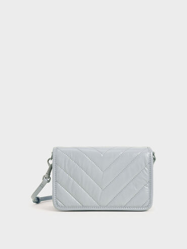 Quilted Patent Crossbody Bag, Light Blue, hi-res