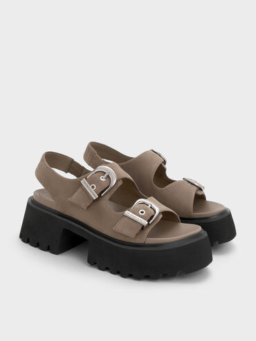 Sandalias de plataforma destalonadas con tira posterior Nadine en antelina, Gris pardo, hi-res