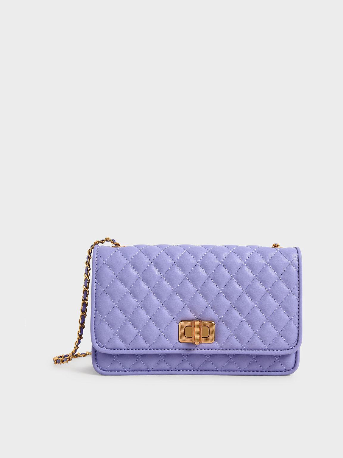 Quilted Turn-Lock Evening Clutch, Lilac, hi-res