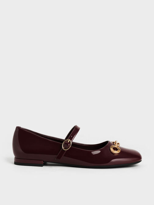 Circle Chain-Link Patent Mary Janes, Burgundy, hi-res