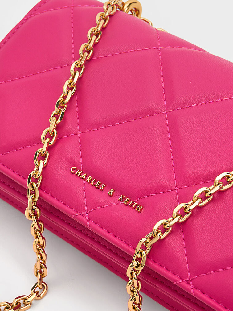 Paffuto Chain Handle Quilted Long Wallet, Fuchsia, hi-res