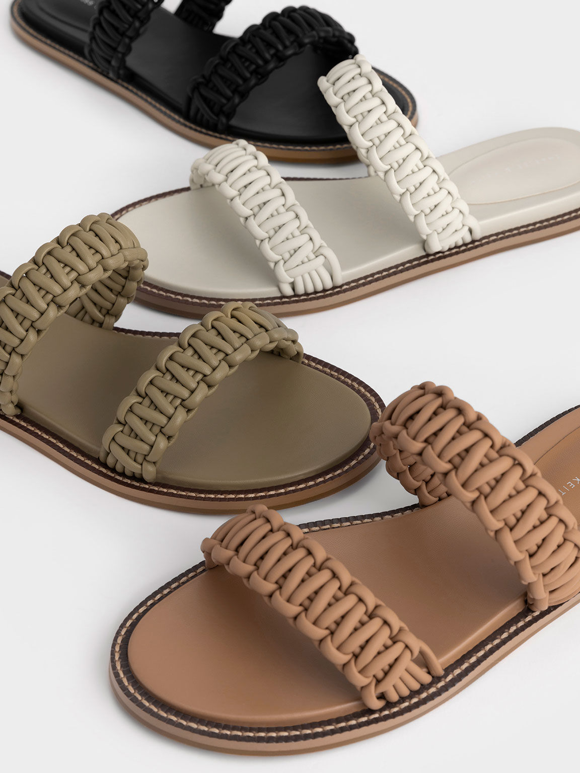 Braided Strap Slide Sandals, Black, hi-res