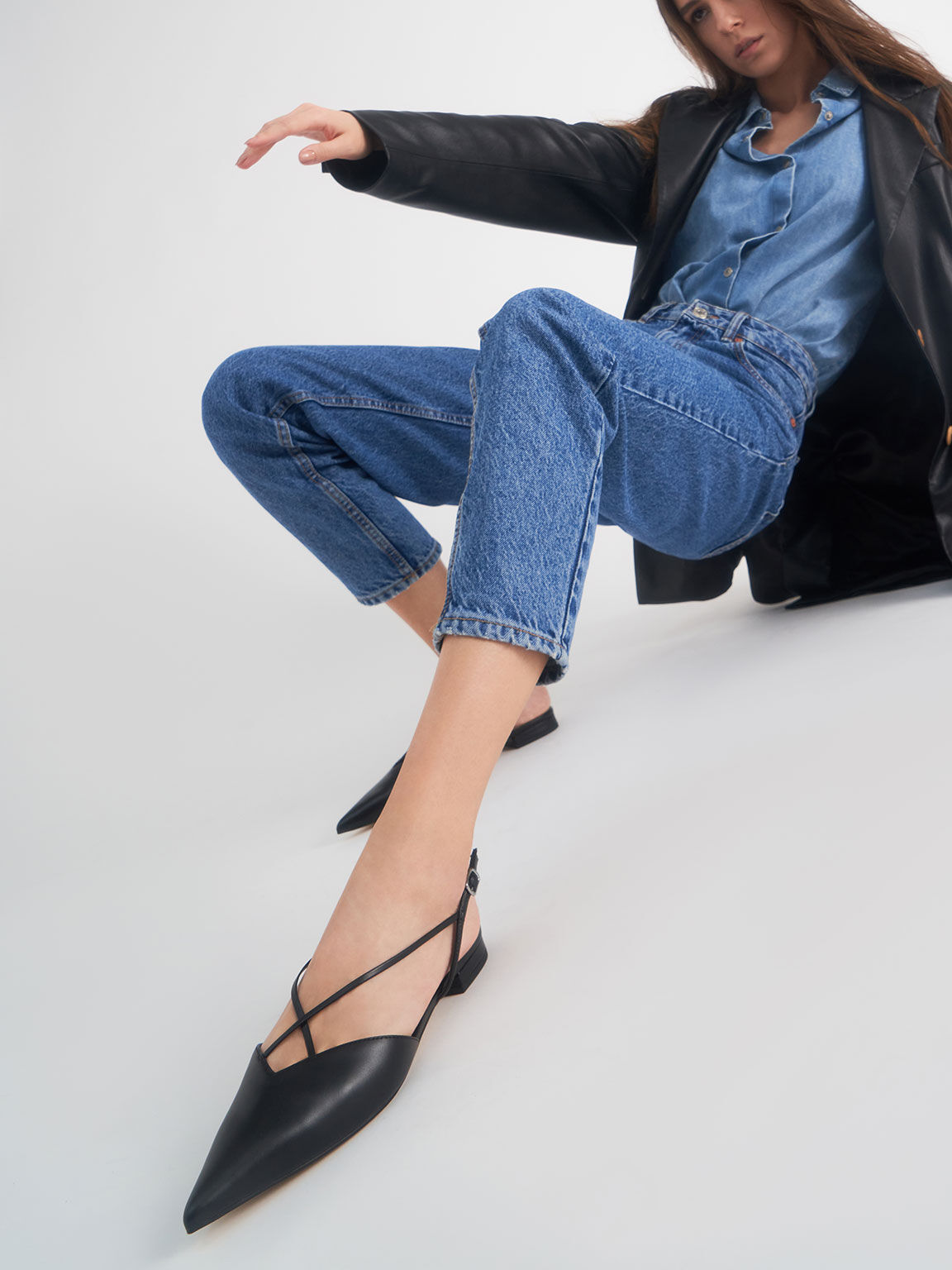 Strappy Ballerina Slingback Flats, Black, hi-res