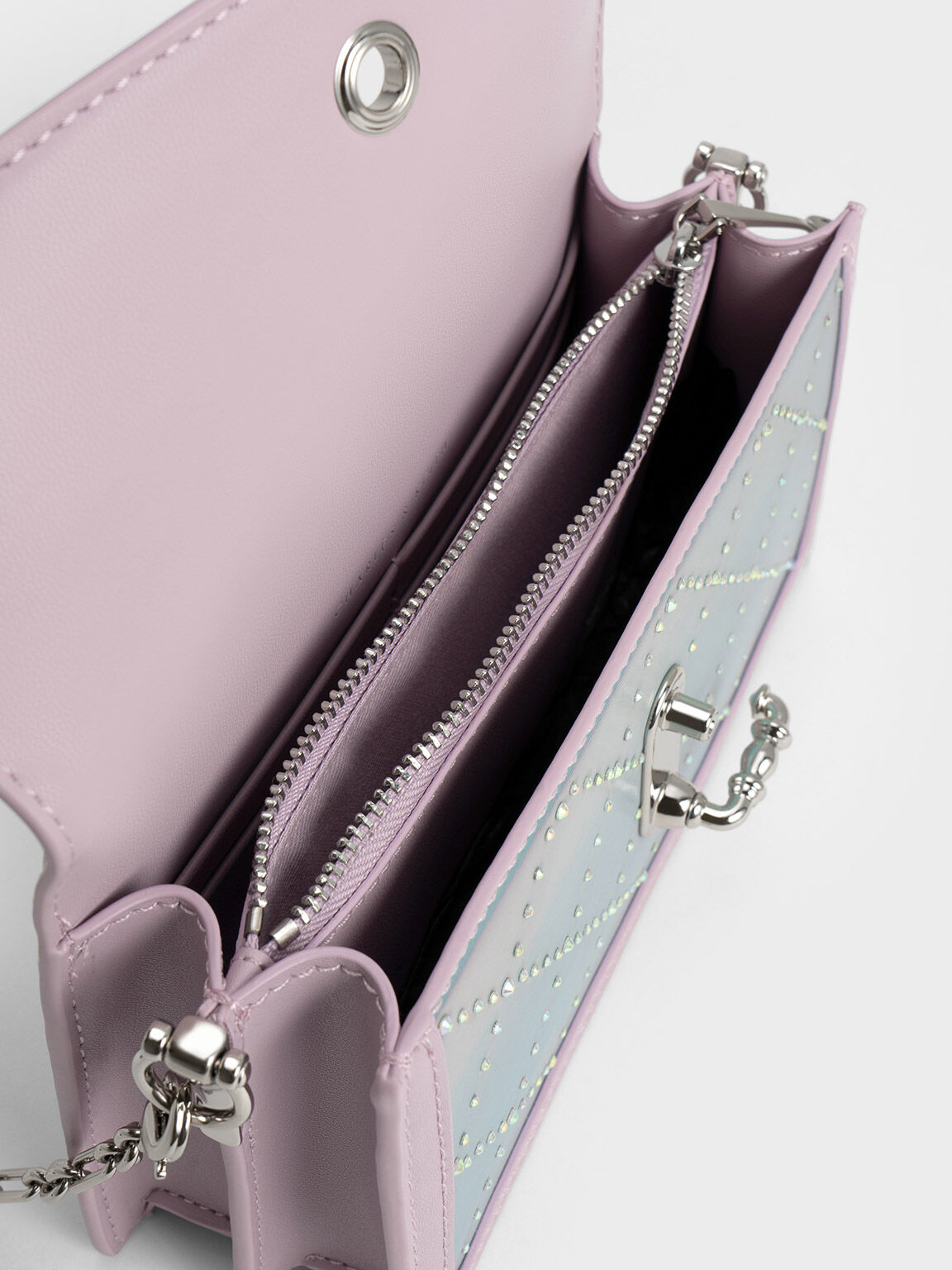 Lilac Marietta Holographic Quilted Crossbody Bag - CHARLES & KEITH NZ