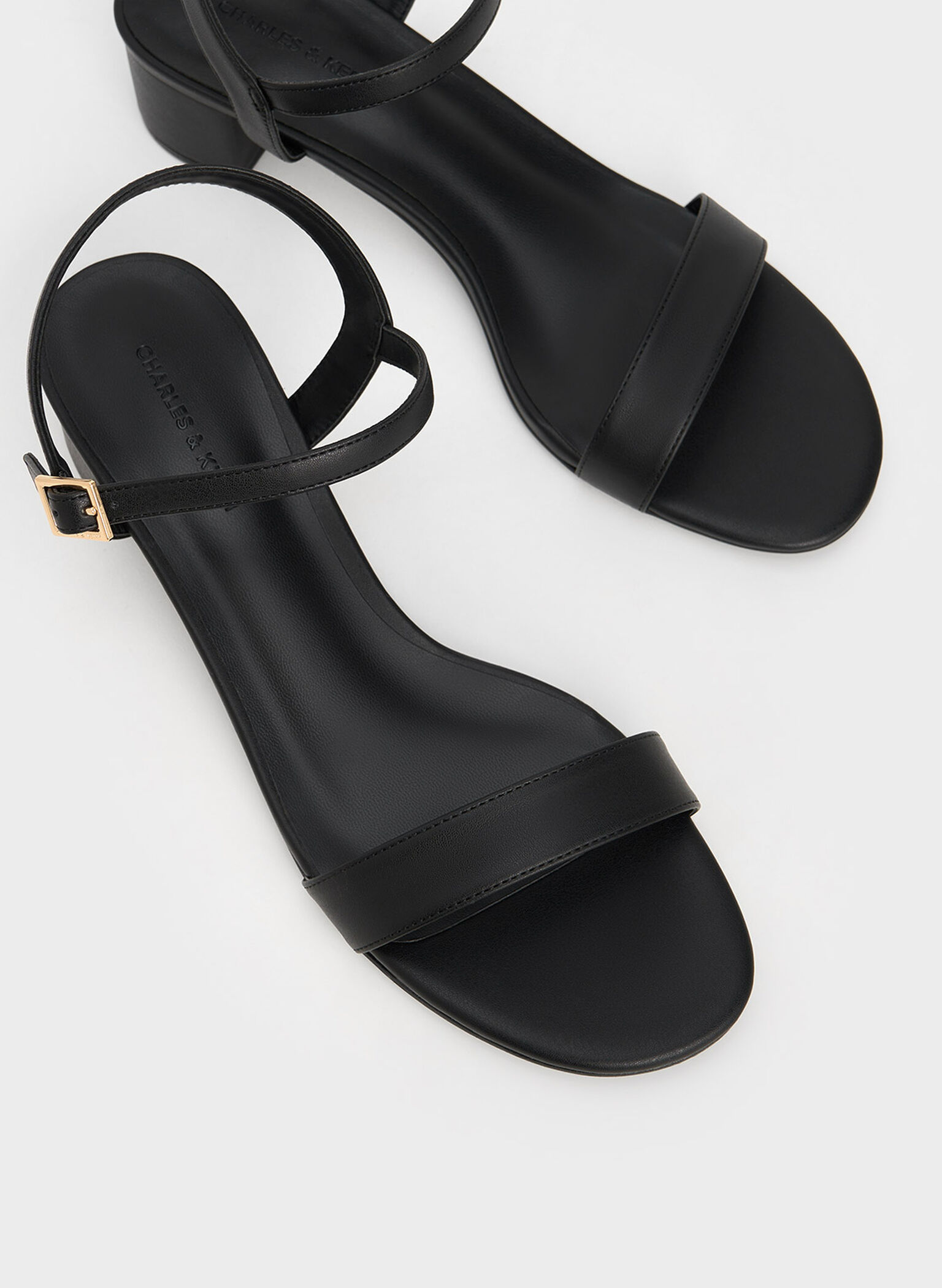 Block Heel Ankle-Strap Sandals, Black, hi-res