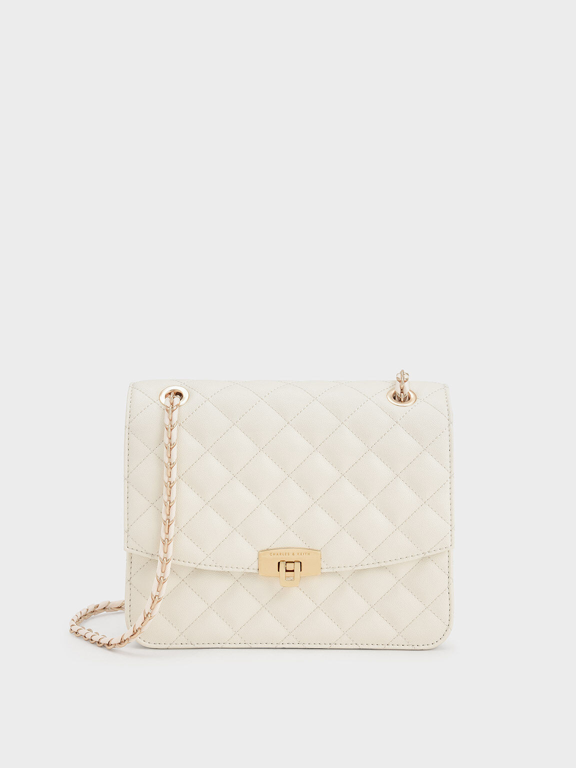 Quilted Push-Lock Clutch Bag, Cream, hi-res