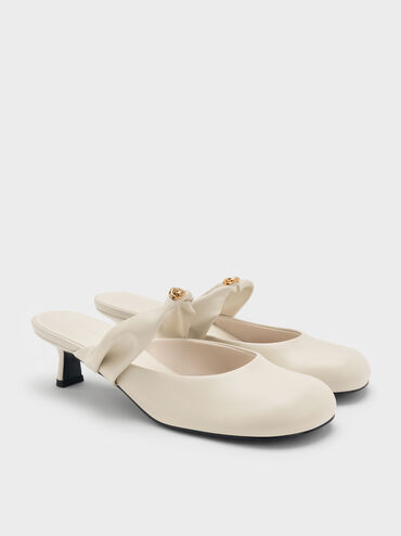 Metallic-Accent Twisted-Strap Heeled Mules, Chalk, hi-res