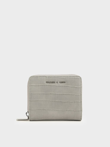 Cartera pequeña con cremallera alrededor y efecto cocodrilo, Gris claro, hi-res