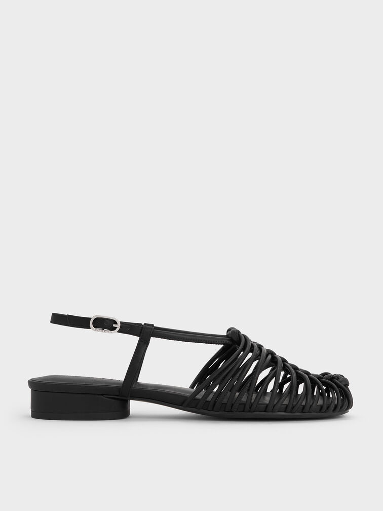 Linnea Woven Slingback Caged Sandals, Black, hi-res
