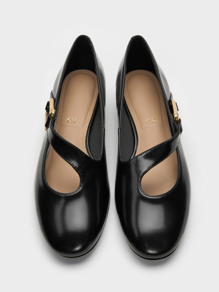 Daena Leather Asymmetric-Strap Mary Janes, Black Box, hi-res