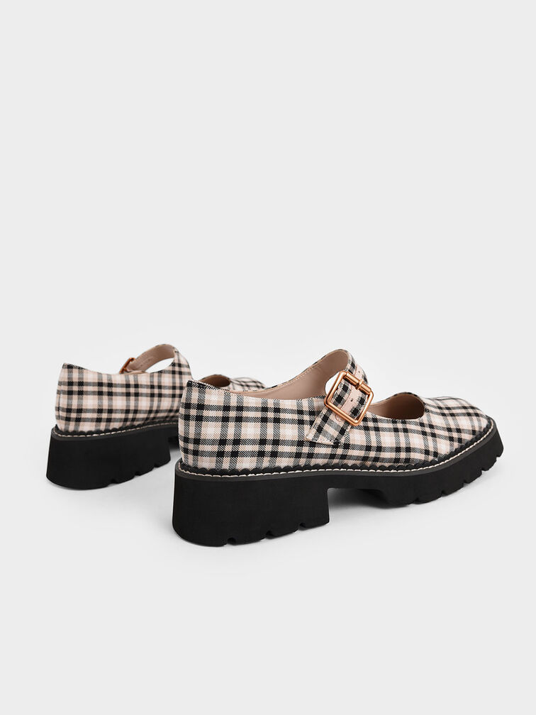 Metallic Buckle Check-Print Mary Janes, Multi, hi-res