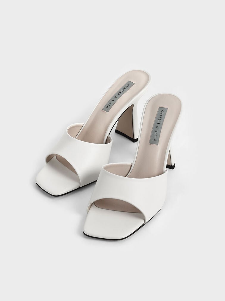 Square Toe Heeled Mules, Cream, hi-res