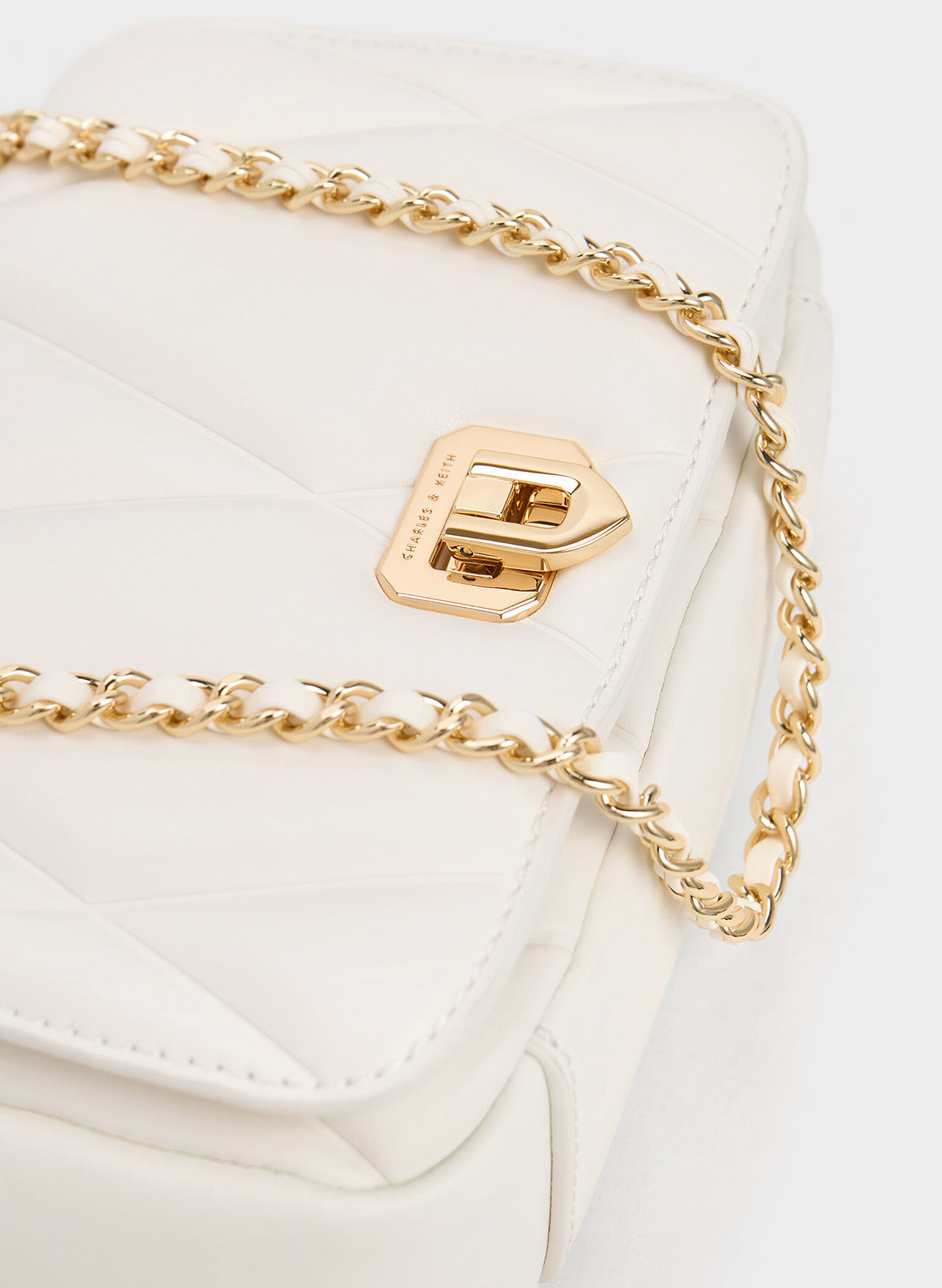 White Arwen Quilted Shoulder Bag - CHARLES & KEITH MY