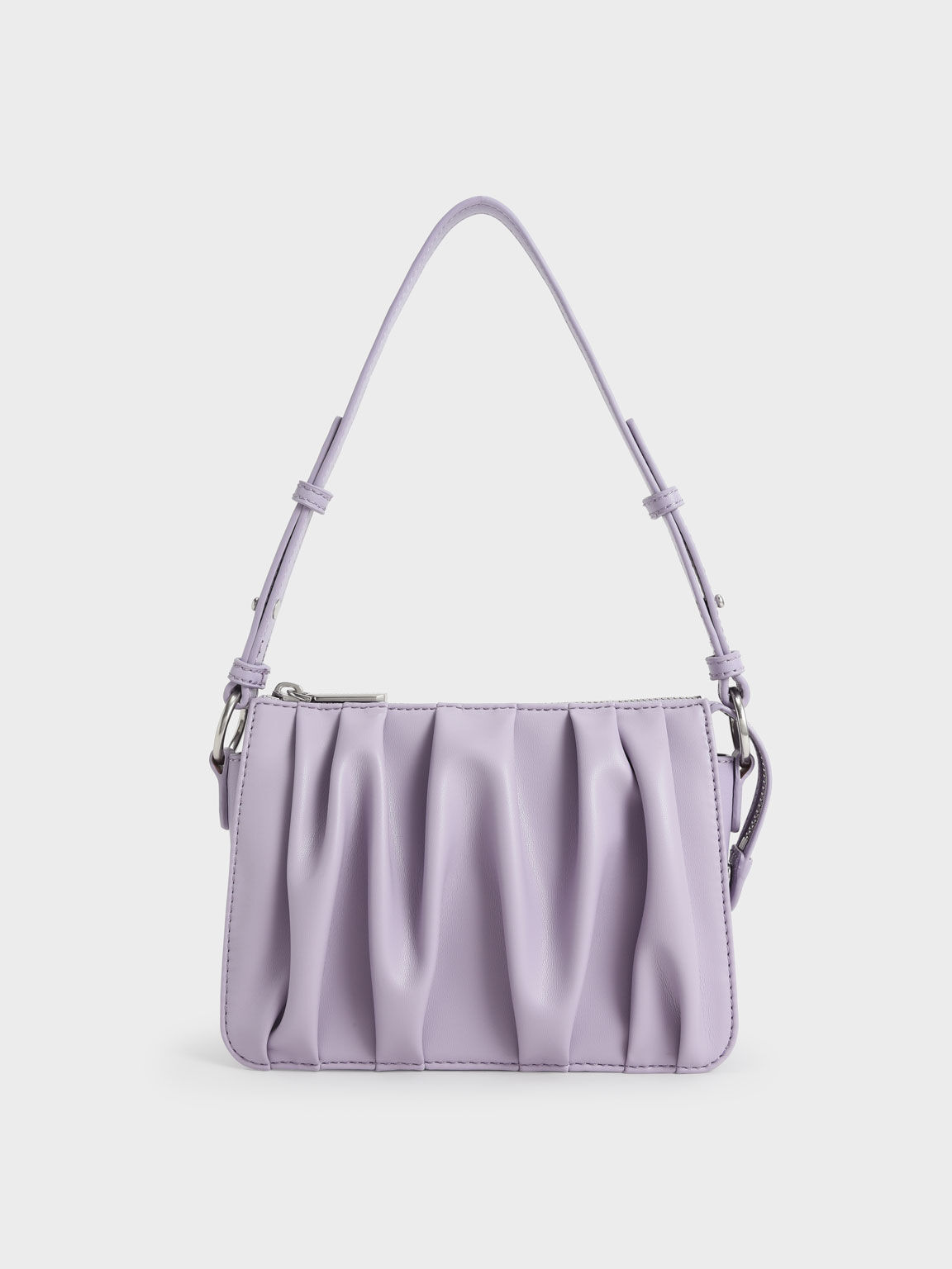 Beaded Strap Ruched Shoulder Bag, Lilac, hi-res