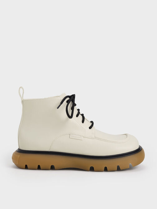 Gum Sole Lace-Up Ankle Boots, White, hi-res