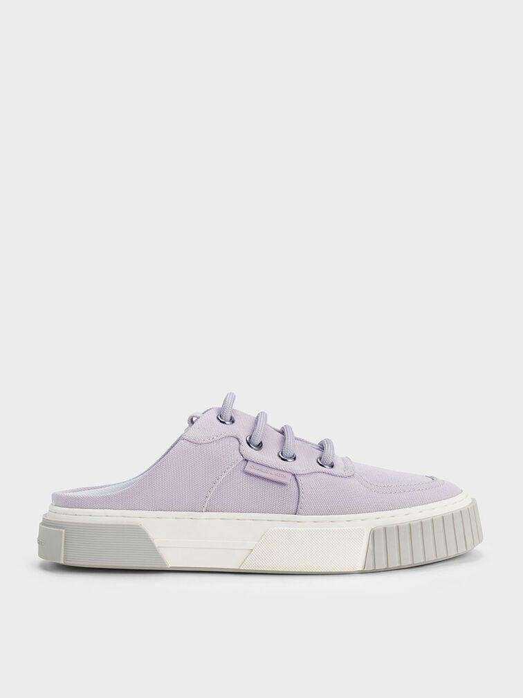 Canvas Panelled Slip-On Sneakers, Lilac, hi-res
