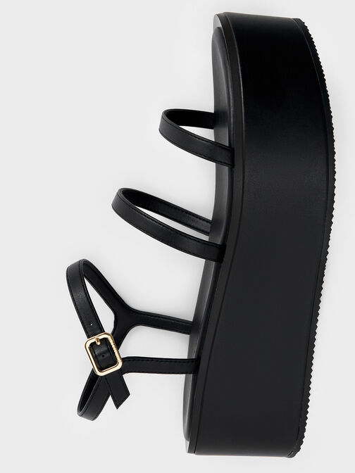 Strappy Flatform Wedge Sandals, Black, hi-res