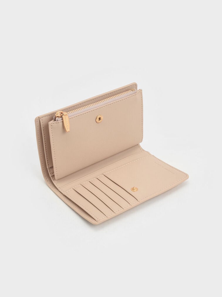 Top Zip Short Wallet, Beige, hi-res