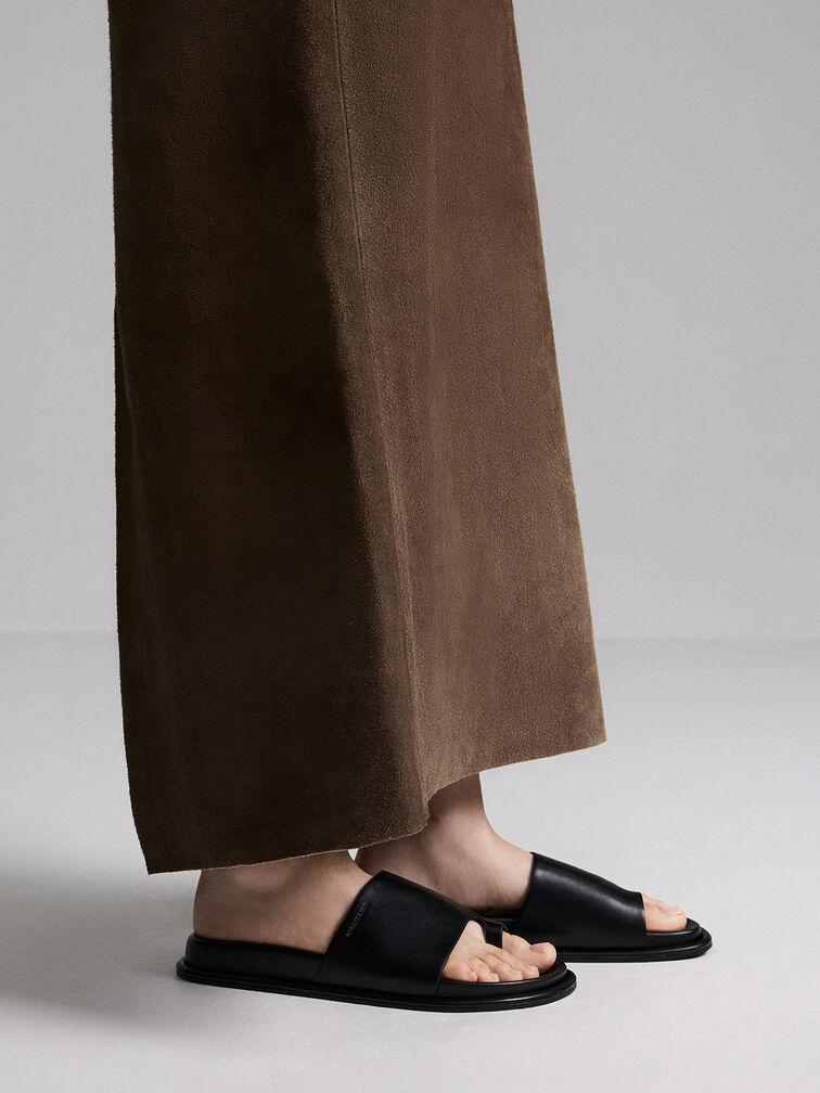 Sandalias planas con tiras anchas, Negro, hi-res