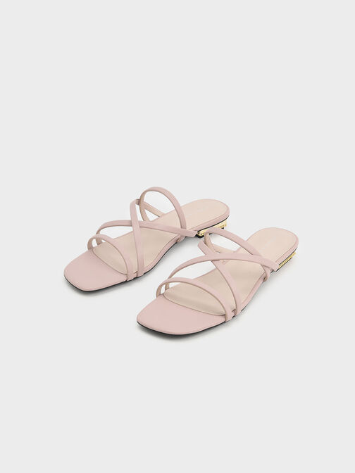 Strappy Sculptural Heel Sandals, Light Pink, hi-res