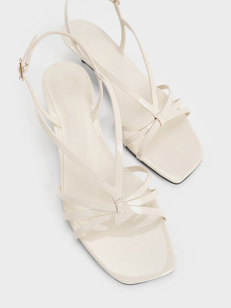 Patent Kitten-Heel Strappy Sandals, Chalk, hi-res