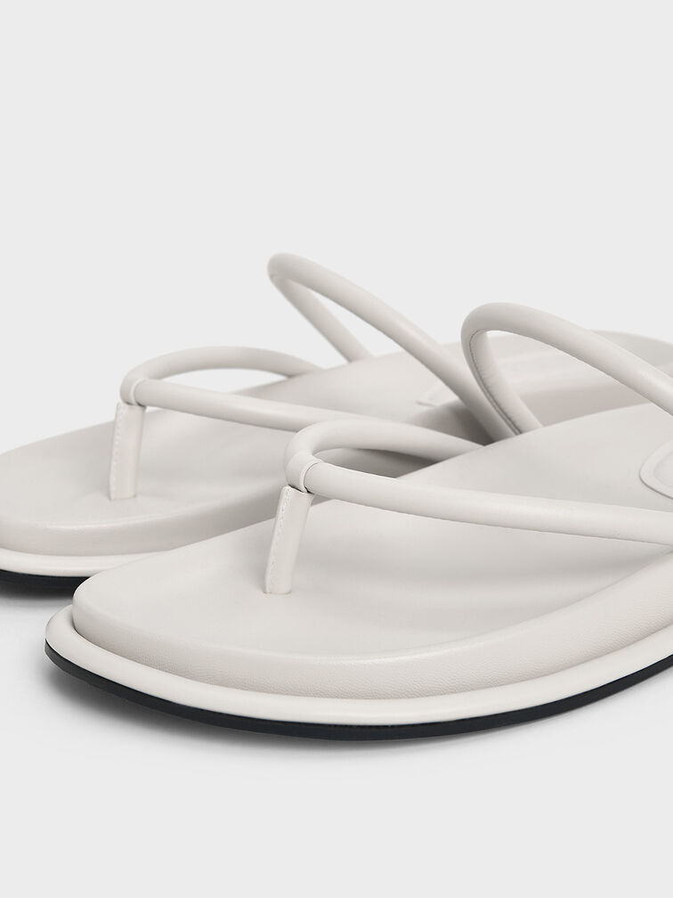 V-Strap Tubular Thong Sandals, White, hi-res
