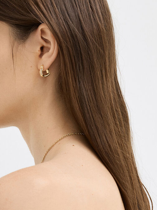 Malorie Crystal Heart Hoop Earrings, Gold, hi-res