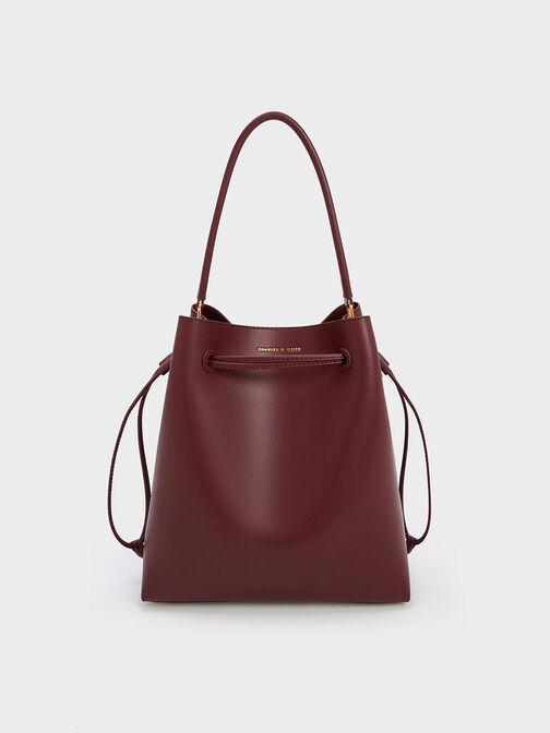 Drawstring Hobo Bag, Burgundy, hi-res