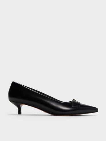Georgina Leather Pointed-Toe Kitten-Heel Pumps, Black, hi-res