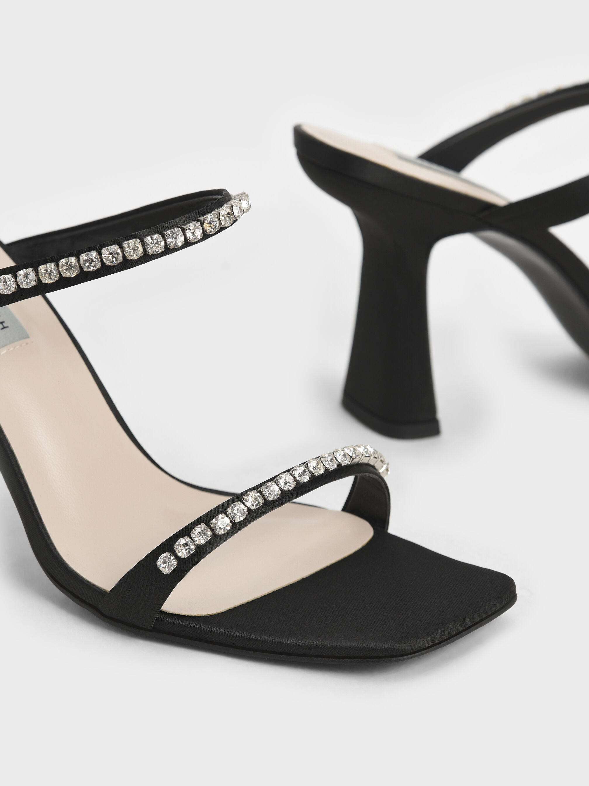 Ladies black heeled top sandals uk
