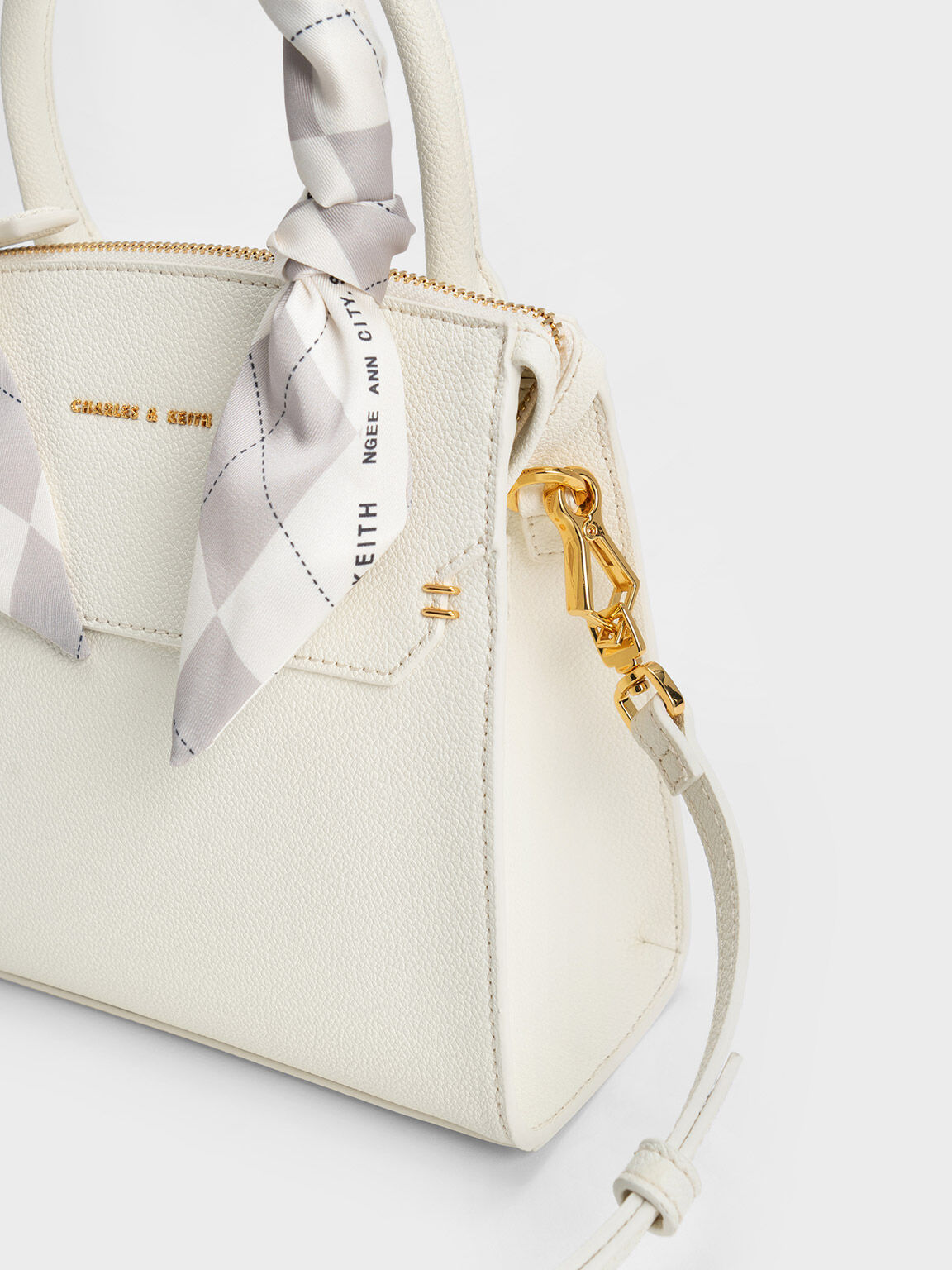 Scarf-Wrapped Top Handle Bag, Beige, hi-res