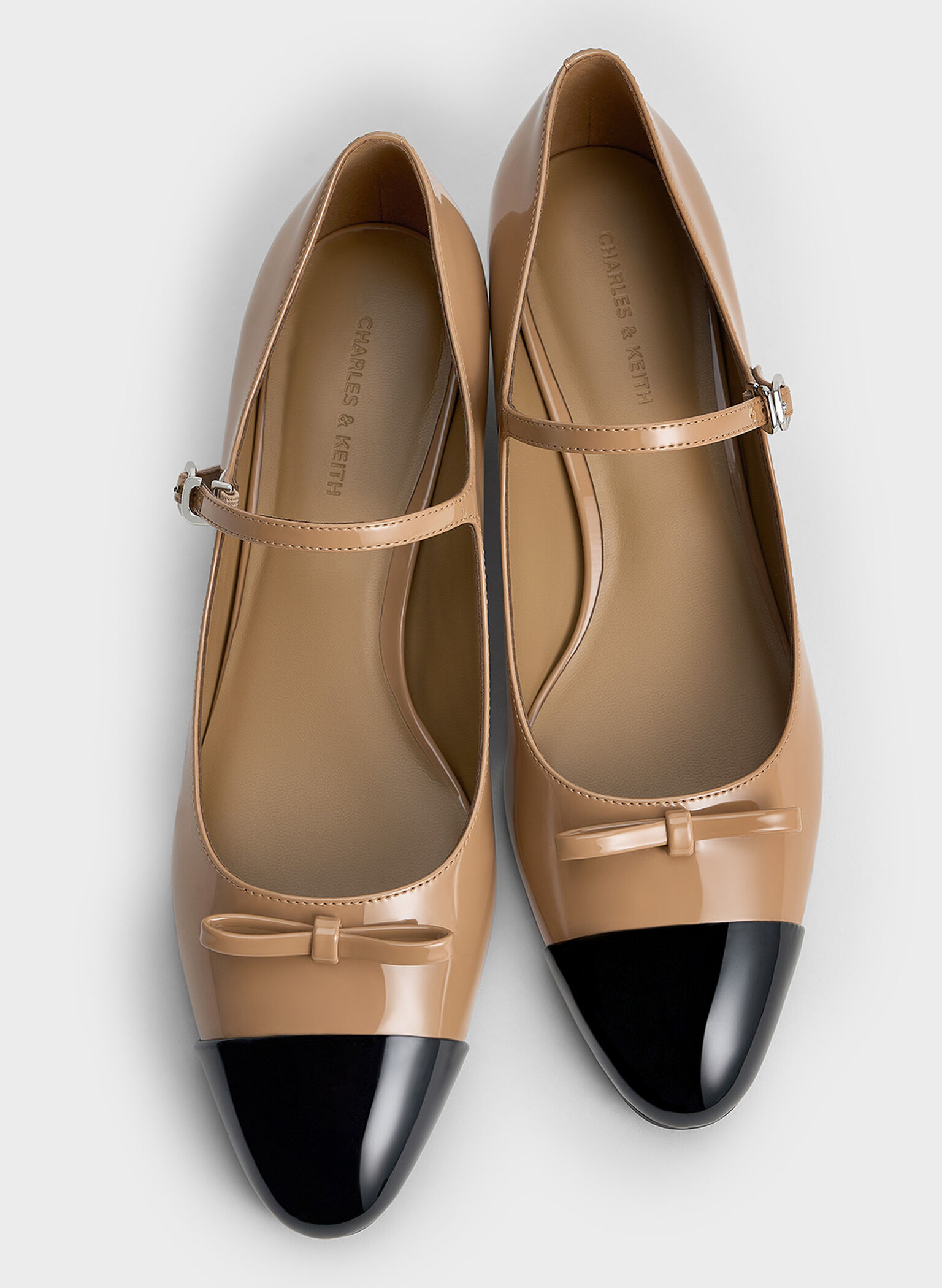 Patent Bow Cap-Toe Mary Jane Pumps, Caramel, hi-res