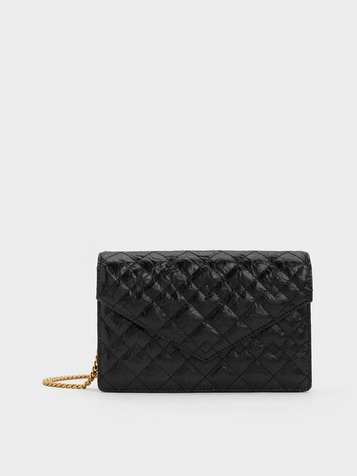 Duo Quilted Envelope Clutch, Jet Black, hi-res