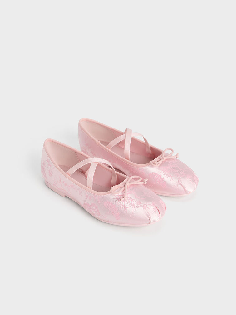Girls' Crossover-Strap Ballet Flats, Light Pink, hi-res