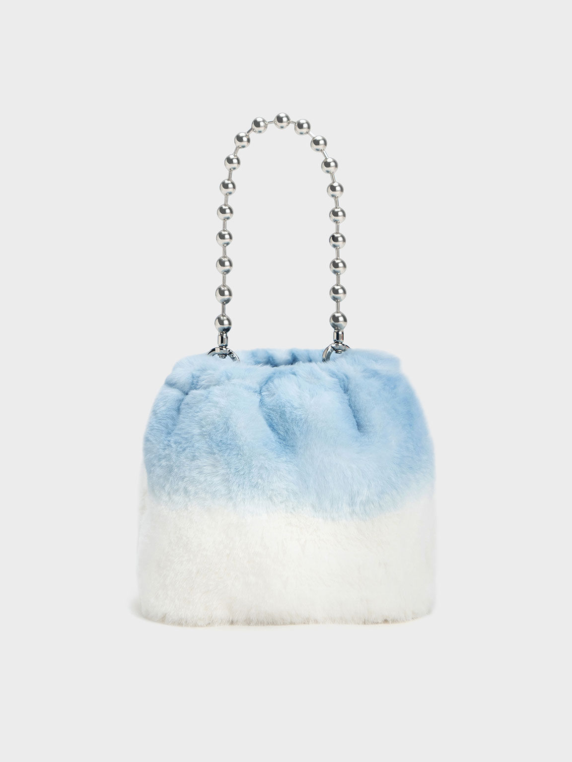 Aldora Beaded Handle Furry Bucket Bag, Light Blue, hi-res