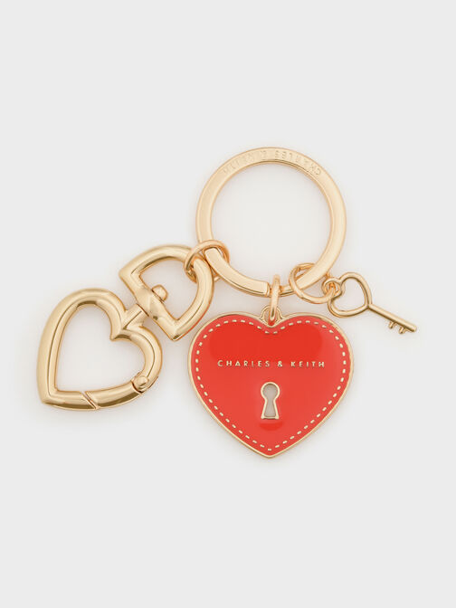 Heart Lock Keychain, Red, hi-res