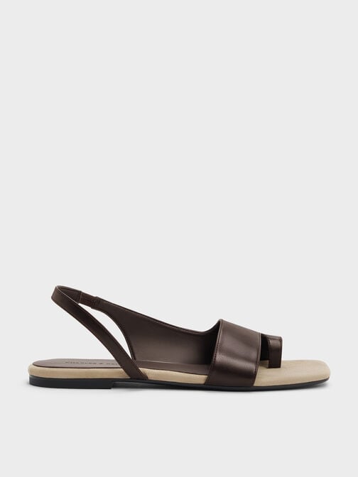 Toe-Ring Slingback Sandals, Dark Brown, hi-res