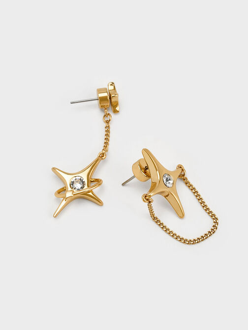 Pendientes dispares de estrella con cristal, Dorado, hi-res