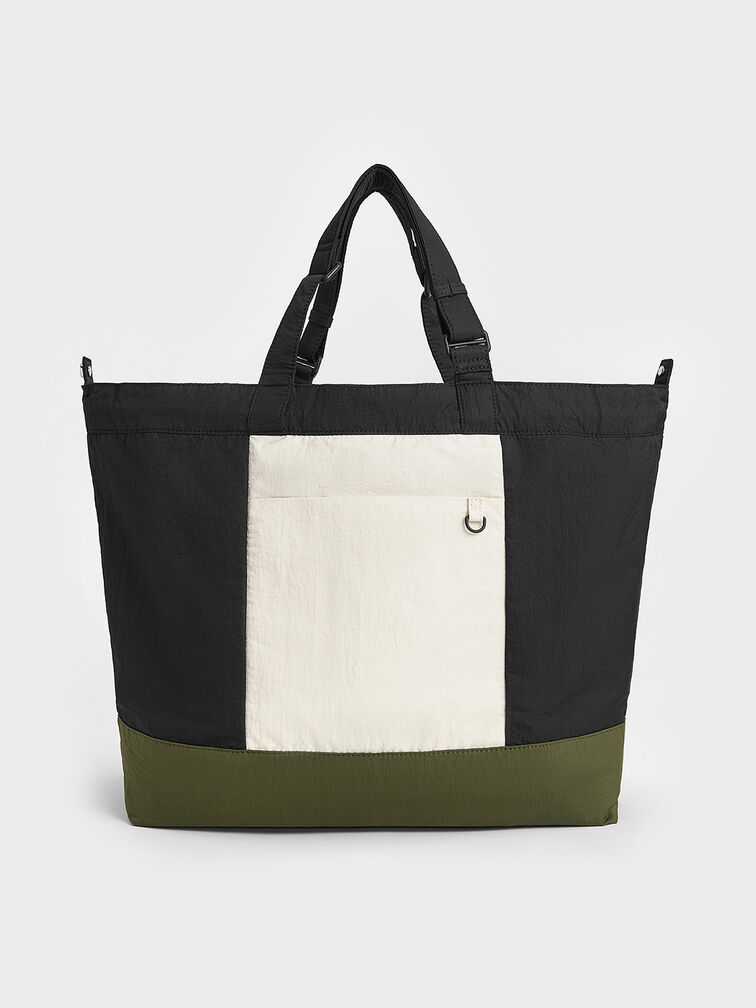 Bolso tote reversible Terra de nylon, Noir, hi-res