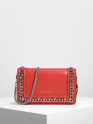 Chain Detail Clutch, Red, hi-res