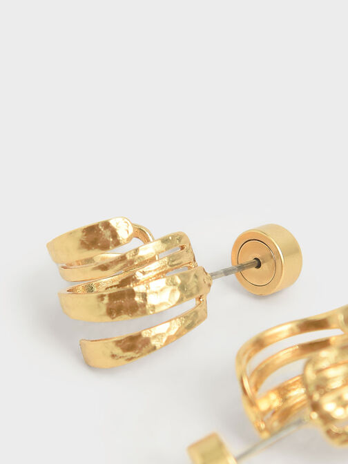 Hammered Huggie Hoop Earrings, Brush Gold, hi-res