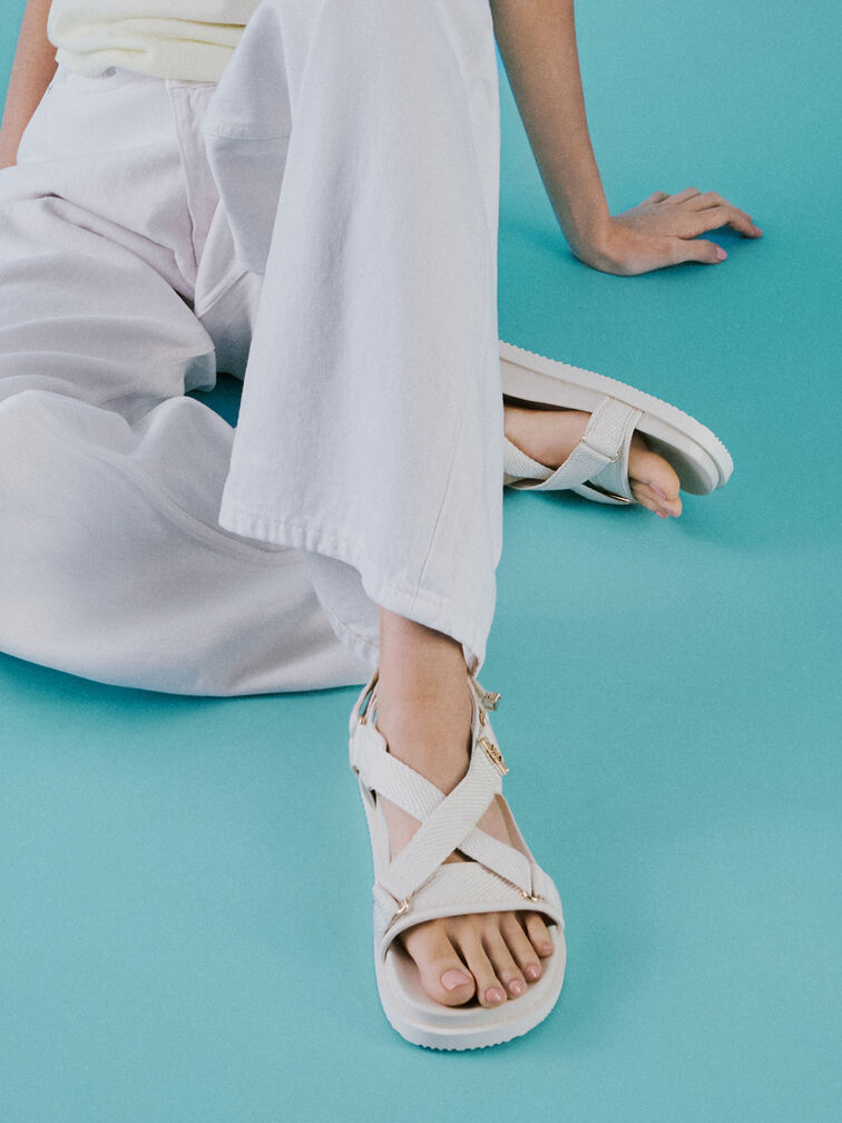 Granta Leather & Fabric Crossover Sports Sandals, White, hi-res