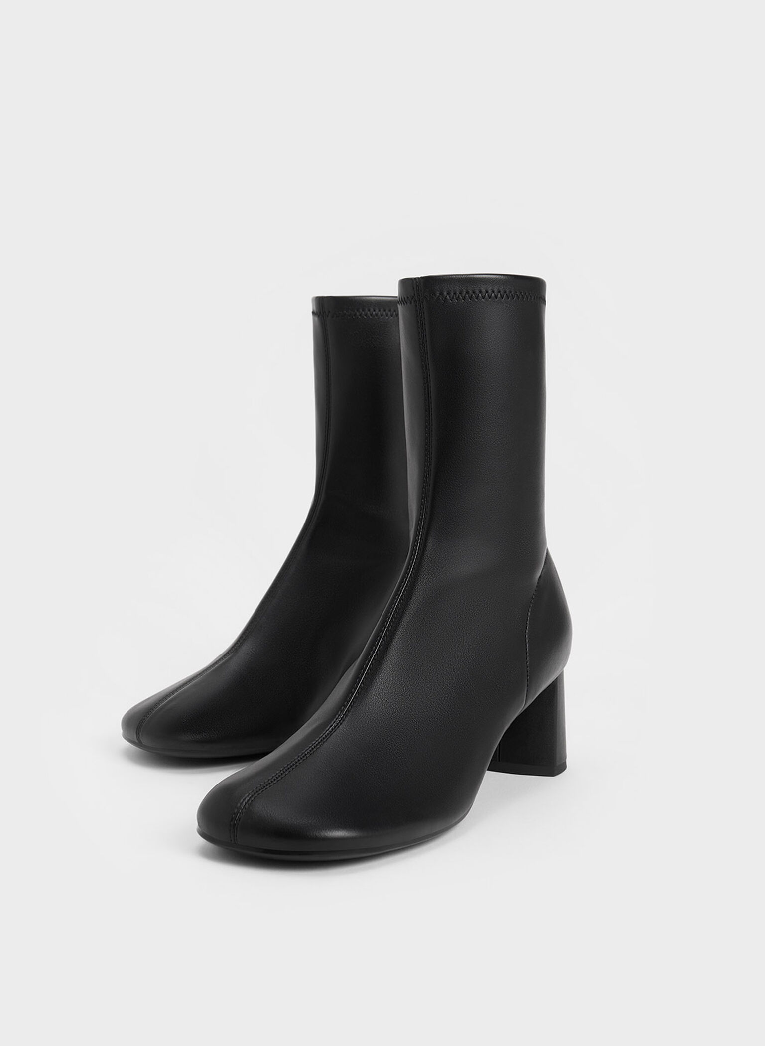 Black Round-Toe Zip-Up Ankle Boots - CHARLES & KEITH US