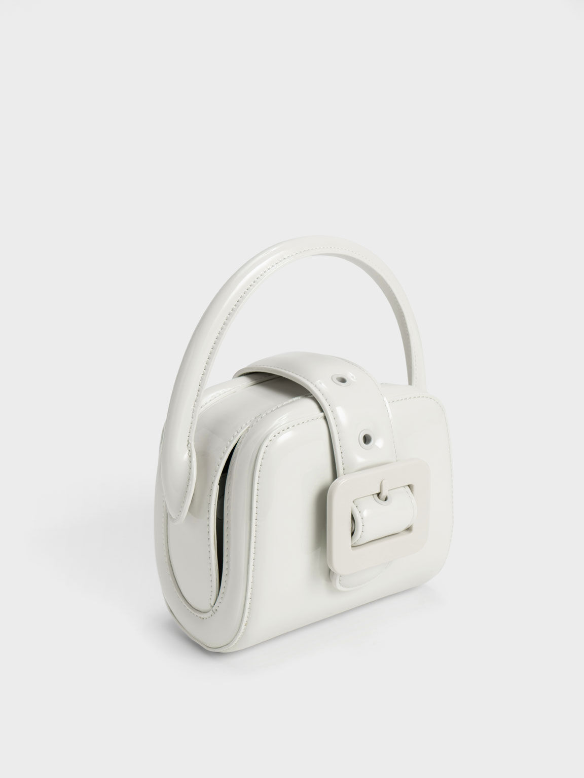Bolso con cinturón Lula de charol, Gris claro, hi-res