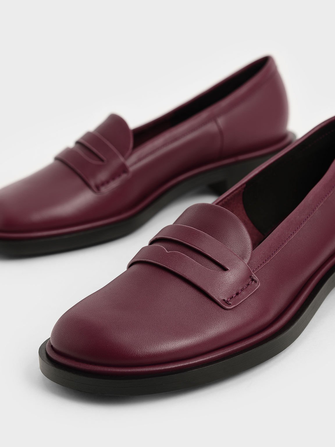 Rumi Leather Penny Loafers, Burgundy, hi-res