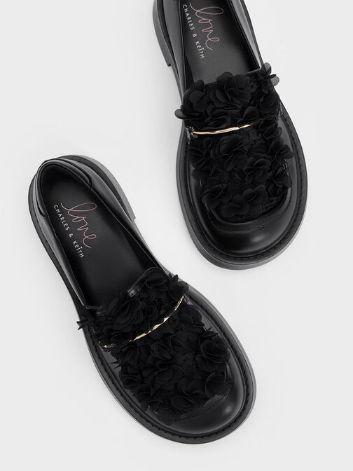 Floral Mesh Loafers, Black, hi-res