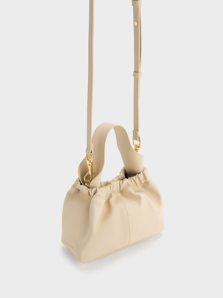 Ally Ruched Slouchy Chain-Handle Bag, Beige, hi-res