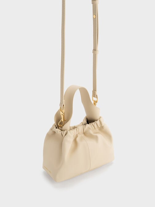 Ally Ruched Slouchy Chain-Handle Bag, Beige, hi-res