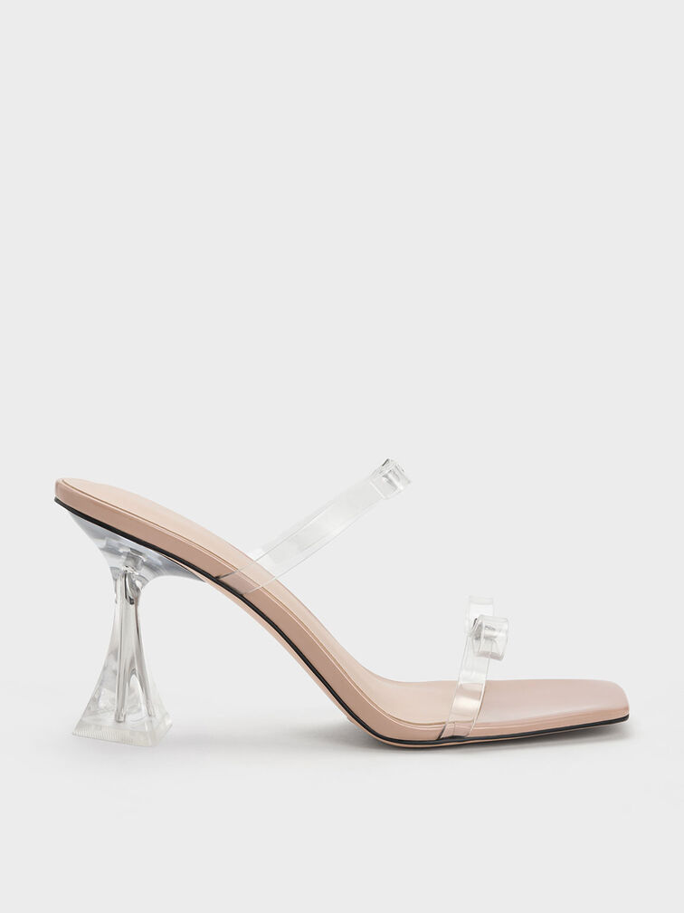Embellished Bow See-Through Sandals, Nude, hi-res